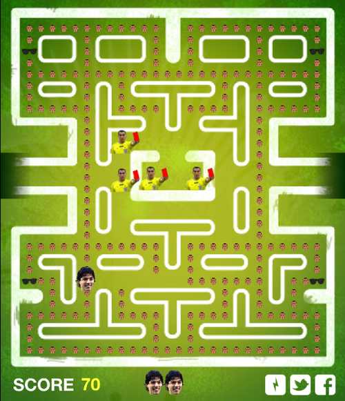 "Biteman" emula al cl&aacute;sico Pac-Man y muestra a Su&aacute;rez comiendo "Chellinis" mientras huye de los &aacute;rbitros