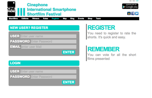 Esta es la ventana donde puedes registrarte para votar. (Foto: Festival Internacional de Cortometrajes Smartphone) 