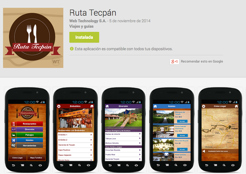 Con la finalidad de facilitar el recorrido por los restaurantes que recorren más de 20 kilómetros de sabor en Tecpán, el Inguat lanzó una aplicación que muestra todas las bondades de dicha área (Foto: Playstore)