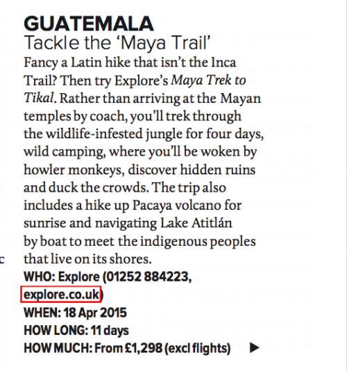 Este es el texto que hace referencia de Guatemala y sus destinos turísticos. 