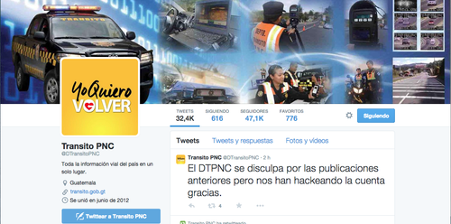 Las disculpas se hicieron llegar a los usuarios luego de recuperar el dominio de las cuentas de Tr&aacute;nsito PNC.