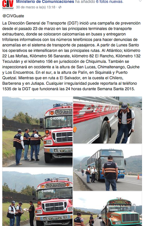 La DGT dependencia del Ministerio de Comunicaciones anunci&oacute; los operativos. (Foto: Facebook) 