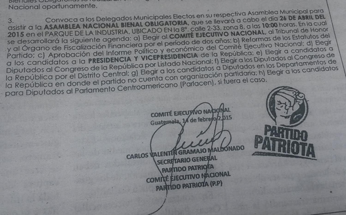Esta es la convocatoria para la Asamblea Nacional Bianual Ordinaria que se realizará el 26 de abril. 