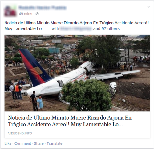 As&iacute; es como aparece en Facebook la falsa noticia.  (Foto: welivesecurity.com)