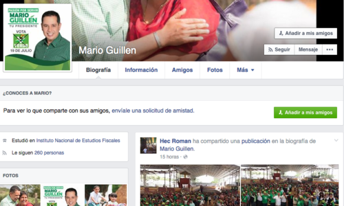 En su muro de Facebook la &uacute;ltima actualizaci&oacute;n del pol&iacute;tico fue hace 15 horas.  (Foto: Soy502) 