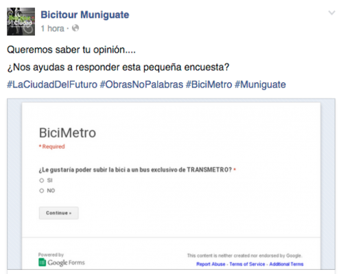 La encuesta publicada en Facebook hace referencia al plan de la Municipalidad.  La publicación fue removida casi de inmediato. (Foto: Soy502) 
