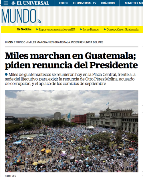 El Universal en México también en su portada de Internacionales daba la nota de Guatemala.  (Foto: Soy502) 