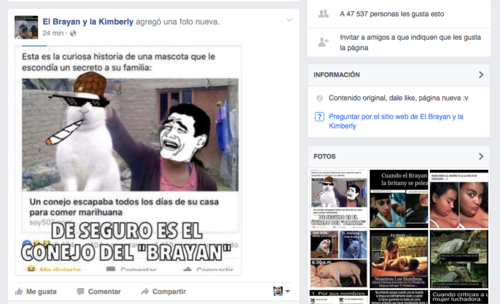 47 mil 537 personas han dado "me gusta" a la página de Facebook El Brayan y la Kimberly. (Imagen: Captura de pantalla)