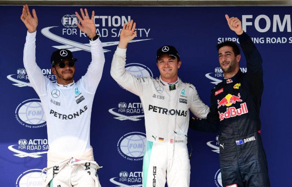 Hamilton, Rosberg y Ricciardo, los tres primeros (AFP)