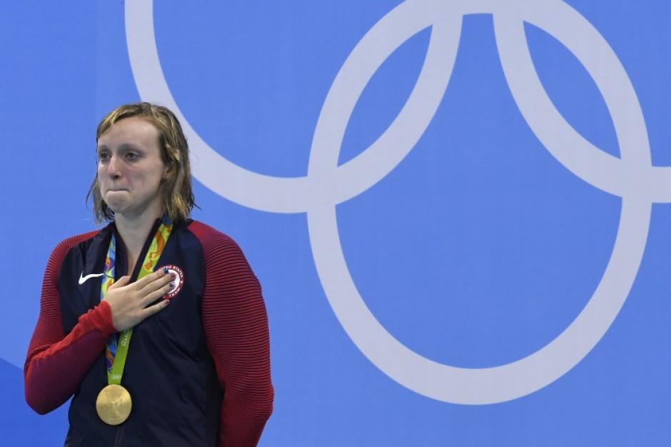 Katie Ledecky, durante su despedida de R&iacute;o. (Foto: AFP)