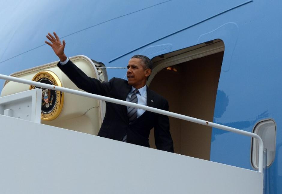 El Presidente Barack Obama llega a Toluca, M&eacute;xico, para participar en la Cumbre de L&iacute;deres de Am&eacute;rica del Norte. Foto: AFP&nbsp;