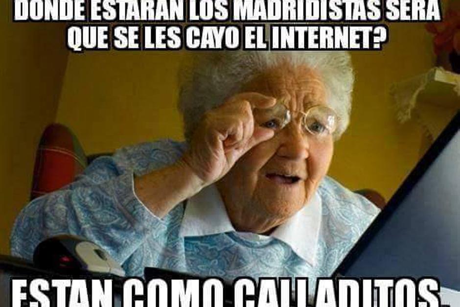 Los memes comenzaron el calentamiento en el campo de juego, de inmediato una anciana cuestiona la presencia en redes de los fan&aacute;ticos merengues. (Foto: Twitter)