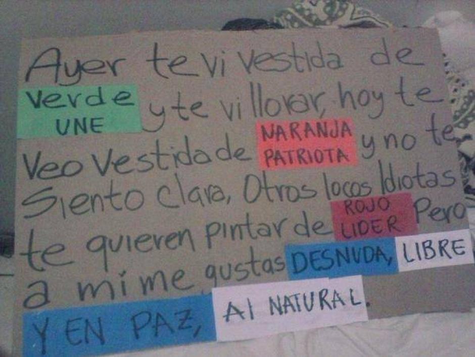 La l&iacute;rica de algunos se manifest&oacute; en sus pancartas po&eacute;ticas.