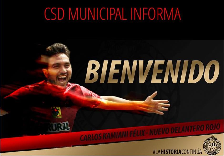 Kamiani F&eacute;lix ser&aacute; el nuevo delantero de Municipal para el Torneo Apertura 2016 y Clausura 2017. (Foto: Twitter de Municipal)