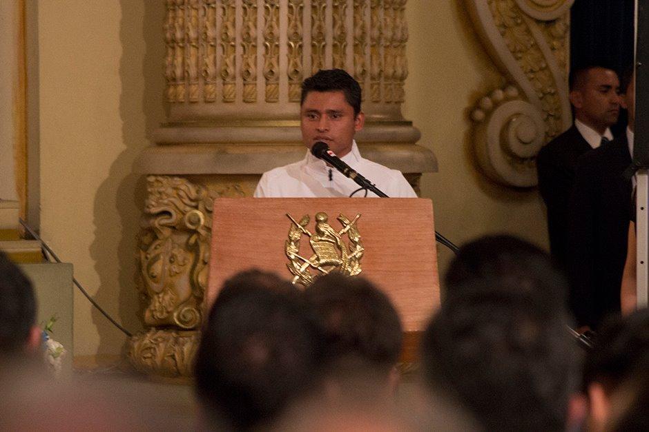 Barrondo en su discurso como abanderado guatemalteco para R&iacute;o 2016. (Foto: Alejandro Bal&aacute;n/Soy502)