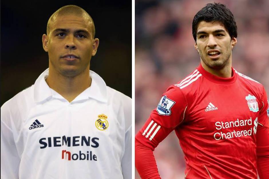 Ronaldo Nazario y Luis Su&aacute;rez, dos grandes fichajes del 31 de agosto. (Fotos: Real Madrid y Mirror)