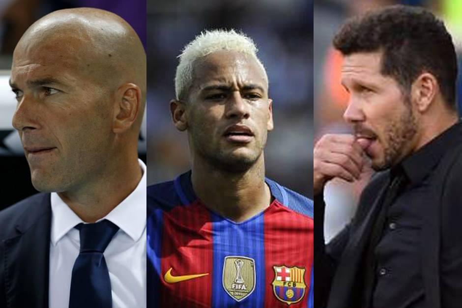 Los t&eacute;cnicos del Madrid y del Atleti defendieron a Neymar. (Fotos: AFP)