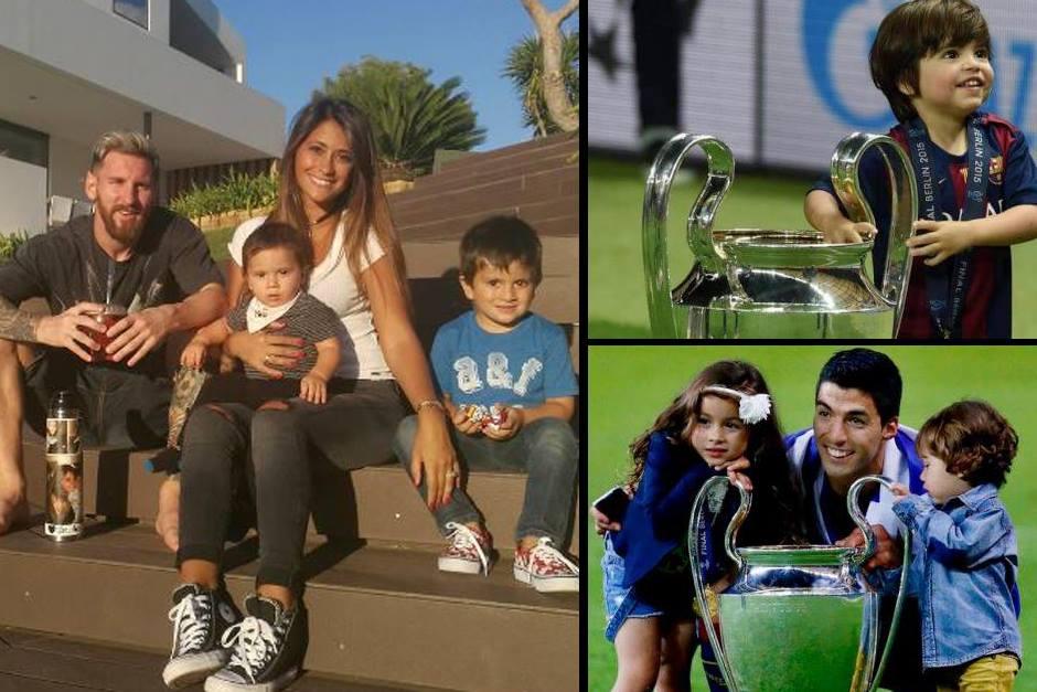 La familia de Leo, Milan y Luis Su&aacute;rez con sus hijos (Fotos: Twitter)