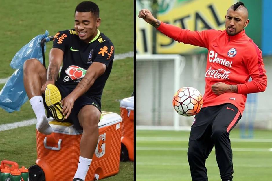 Gabriel Jes&uacute;s y Arturo Vidal durante los entrenamientos. (Foto: AFP)