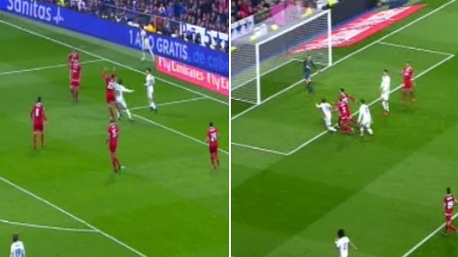 En el gol de Varane, hubo falta que provoc&oacute; el tiro de esquina aseguran en Espa&ntilde;a. (Foto: Twitter)