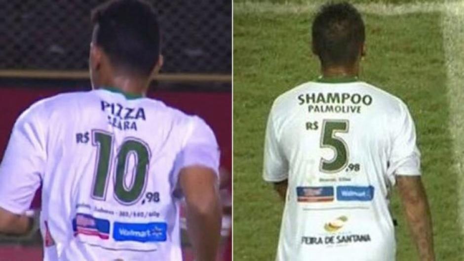 Fluminense de Feira usa los dorsales de camisetas para publicitar ofertas de supermercado. (Foto: Twitter)