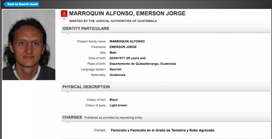 El exfutbolista acusado de femicidio posee alerta roja de la Interpol, seg&uacute;n se observa en el sitio de la entidad de seguridad. (Foto: Interpol)