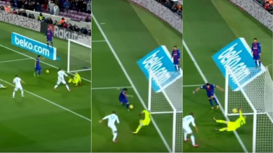 En algunos &aacute;ngulos el bal&oacute;n parece cruzar la l&iacute;nea de la porter&iacute;a. (Foto. Youtube)