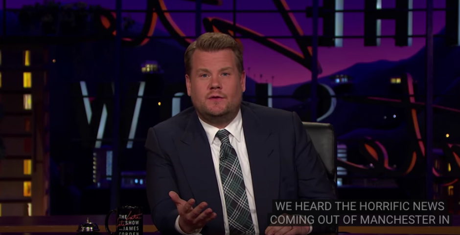 James Corden se solidariza con las v&iacute;ctimas del atentado ocurrido durante un concierto de Ariana Grande en M&aacute;nchester. (Foto: captura de pantallla)