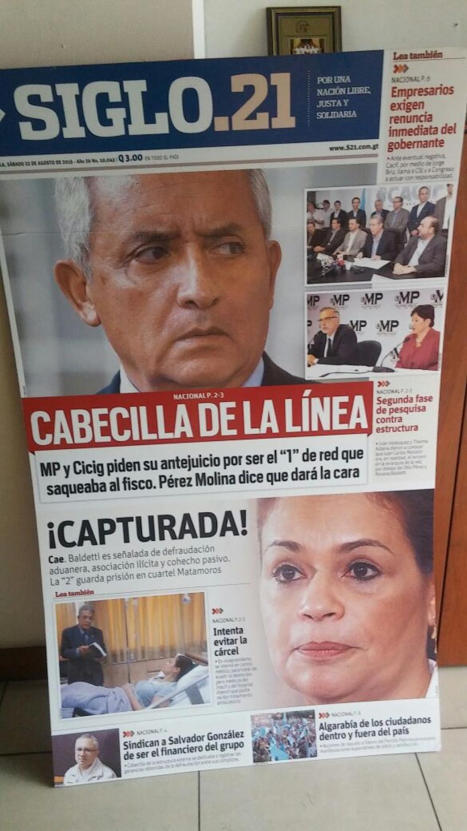 Este banner publicitario fue localizado en una oficina del edificio de Siglo21 que fue entregado a la Senabed. (Foto: MP)