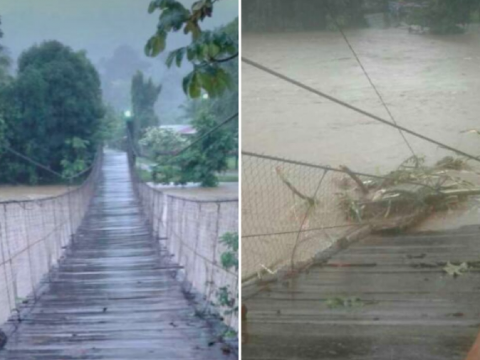 La ca&iacute;da del puente afecta a las comunidades de Champas Corrientes y Cacao en Izabal. (Foto: Cruz Roja)