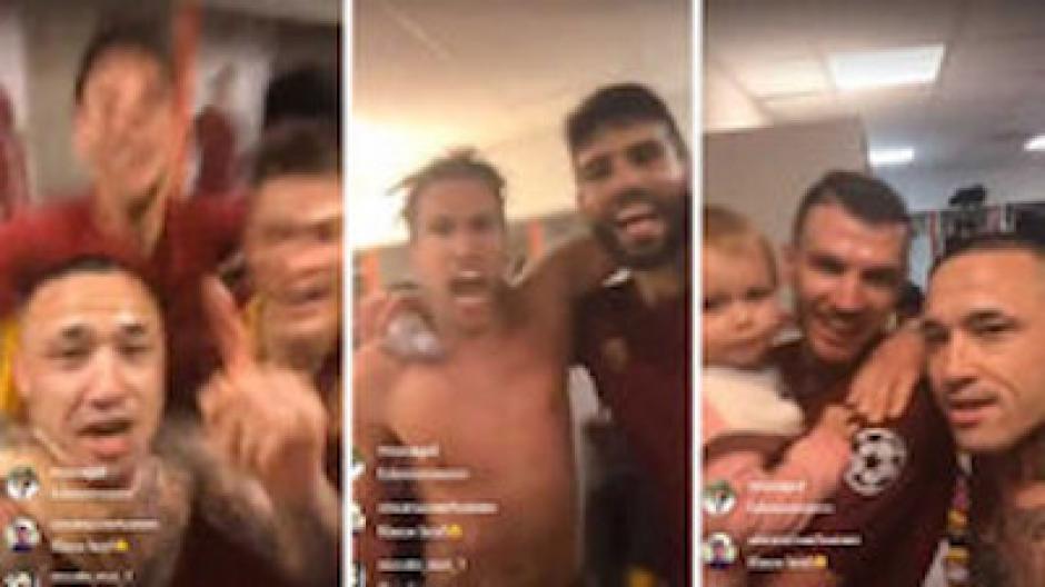 Así fue el festejo dentro del camerino de la Roma. (Foto: Captura de video)