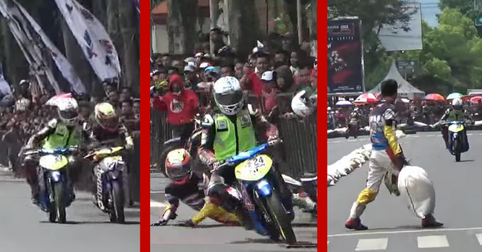Motociclista tramposo recibi&oacute; su merecido casi de inmediato en una carrera de Indonesia. (Foto: Captura de video)
