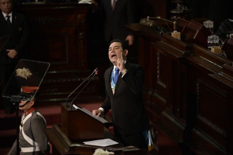 El presidente Jimmy Morales aseguró que no se dejará presionar por lo poderes fácticos durante su discurso de informe de Gobierno. (Foto: Wilder López/Soy502)