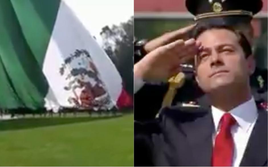 Los cadetes izaron la bandera al rev&eacute;s en la celebraci&oacute;n del 197 D&iacute;a de la Bandera. (Foto: Twitter)