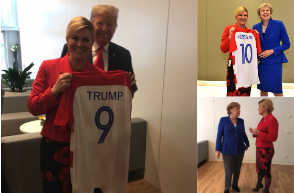 Kolinda Grabar-Kitarović, presidenta de Croacia, regaló camisolas de su selección a otros mandatarios. (Foto: Twitter)
