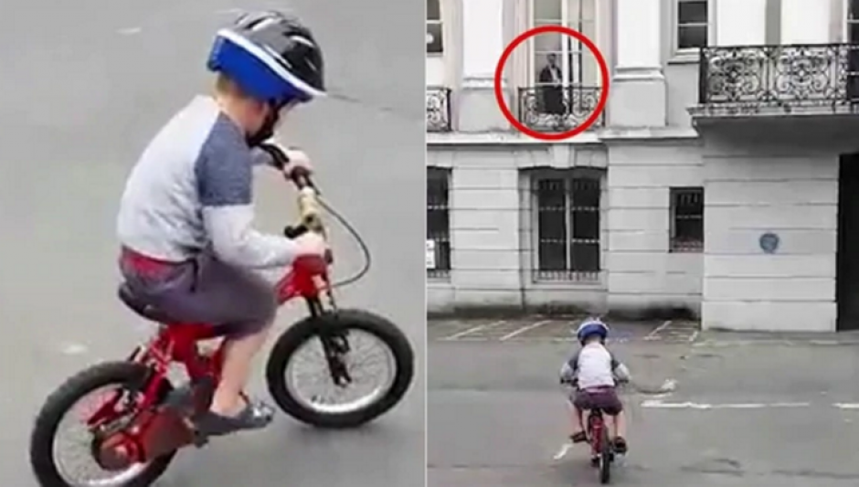 Un supuesto fantasma observa a un ni&ntilde;o andar en bicicleta a trav&eacute;s de una ventana. (Foto: captura de pantalla)&nbsp;