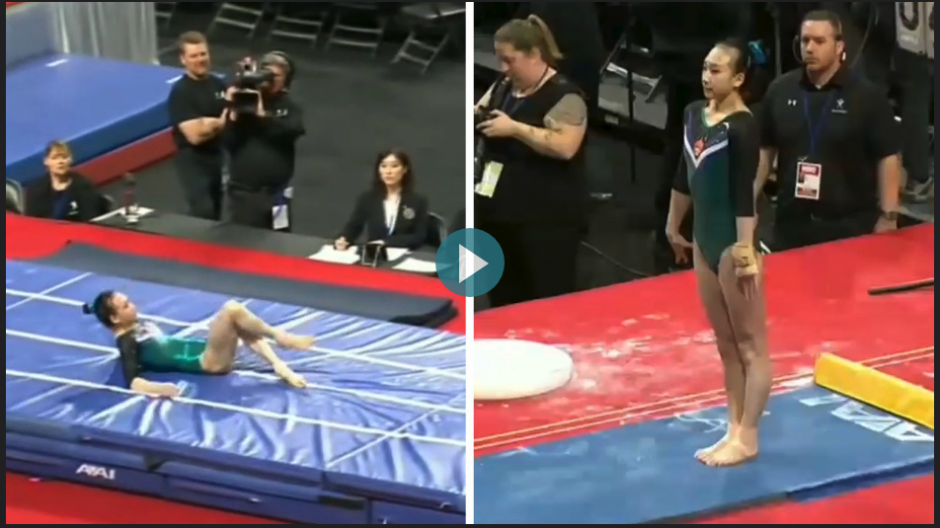 La gimnasta no pudo controlar su ca&iacute;da y tuvo que ser trasladada hacia un centro asistencial. (Foto: captura de video)