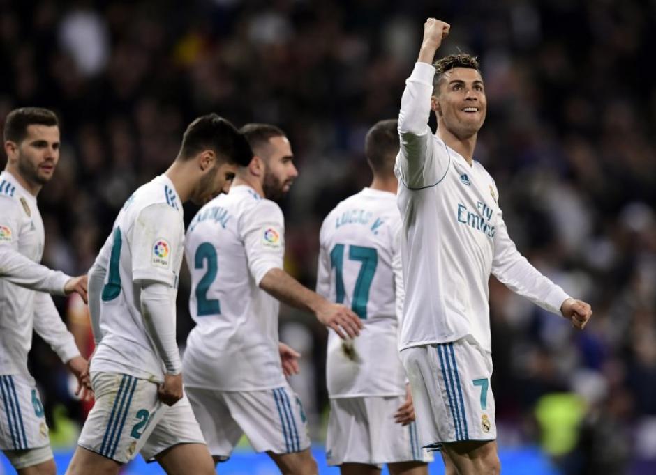 El goleador portugués celebró sus tres tantos frente al Girona en el estadio Santiago Bernabéu. (Foto: AFP)