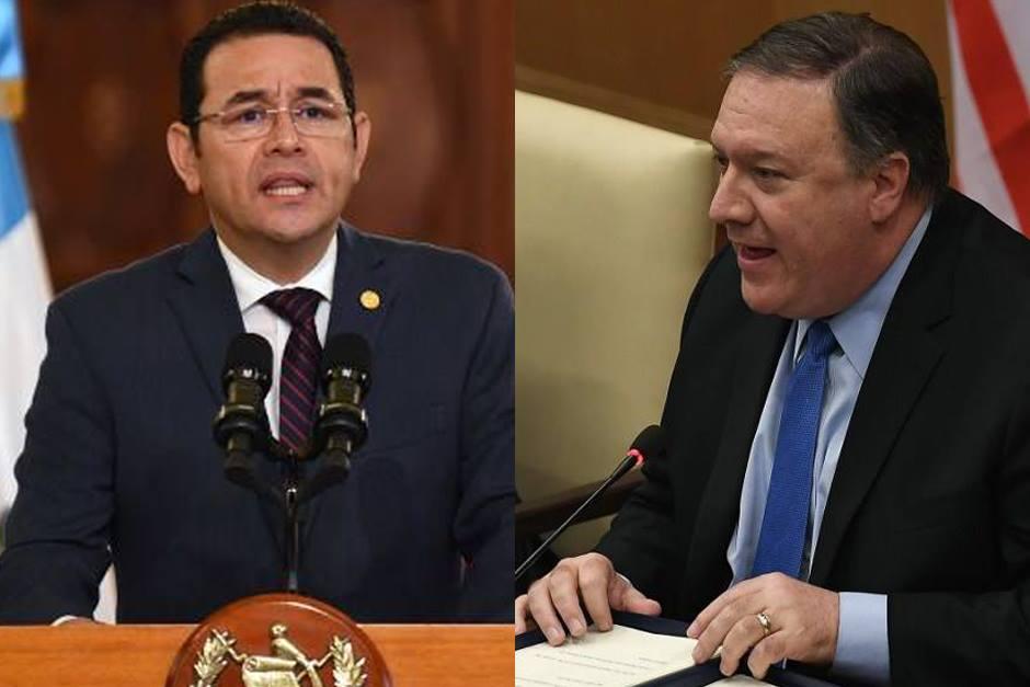 Mike Pompeo y Jimmy Morales hablaron sobre el tema de CICIG en el país. (Foto: AFP)