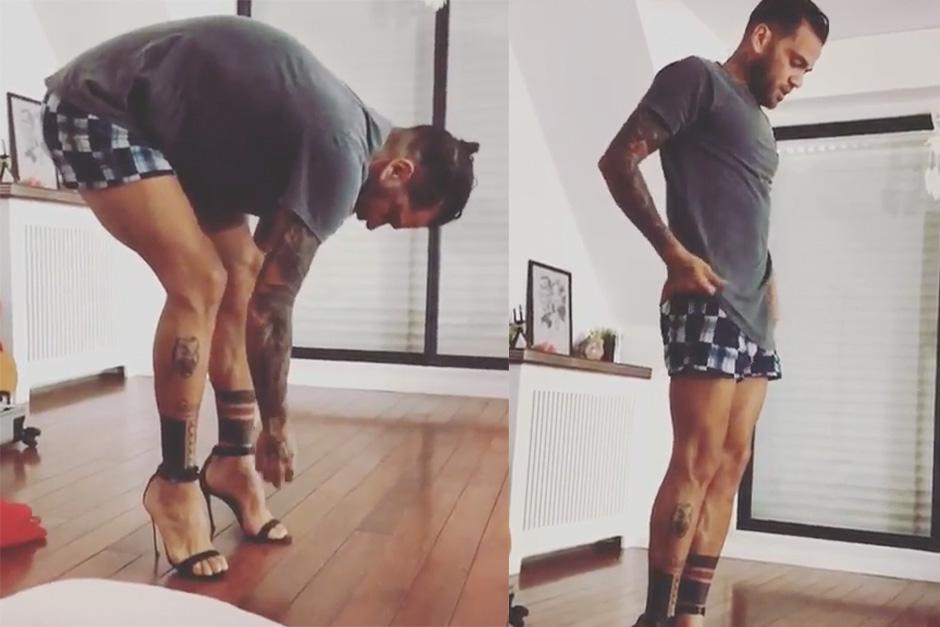 El brasile&ntilde;o Dani Alves se puso los tacones y model&oacute; para su novia. (Foto: Instagram)