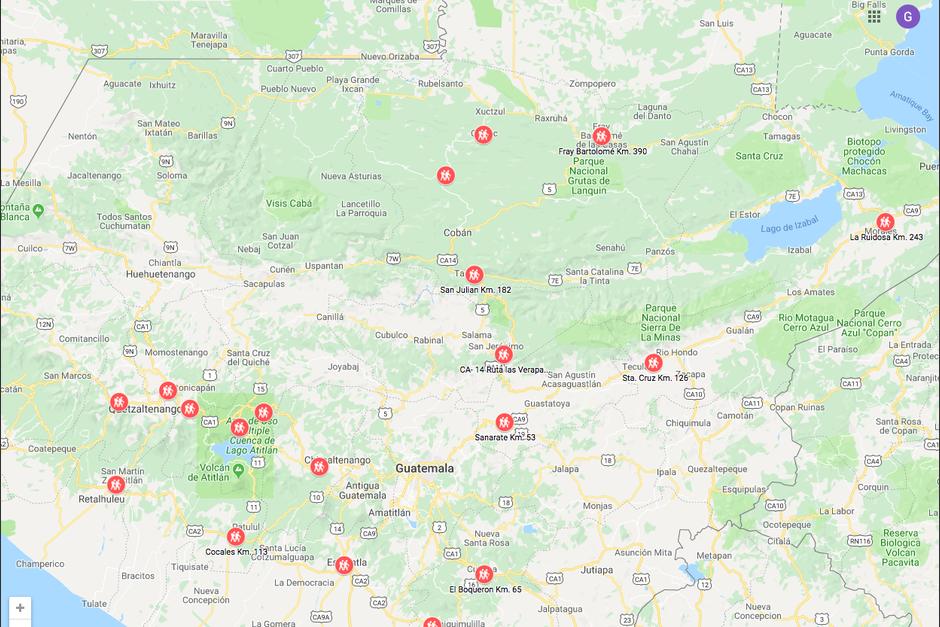 Las autoridades compartieron un mapa donde muestran los puntos en bloqueo. (Foto: captura pantalla)&nbsp;