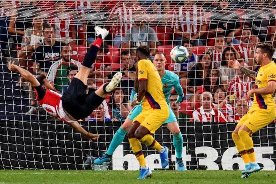 Golazo de Aduriz veterano del Bilbao que le propina la primera derrota al FC Barcelona. (Foto: Captura de video)
