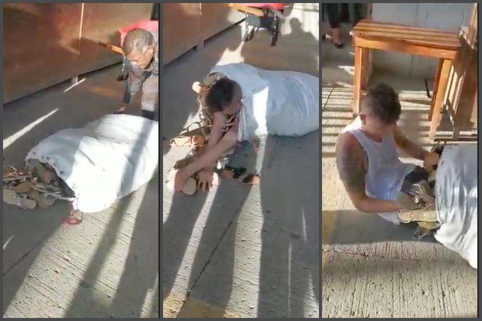 El reo se intentó fugar escondido en un costal. (Fotos: captura de pantalla)&nbsp;