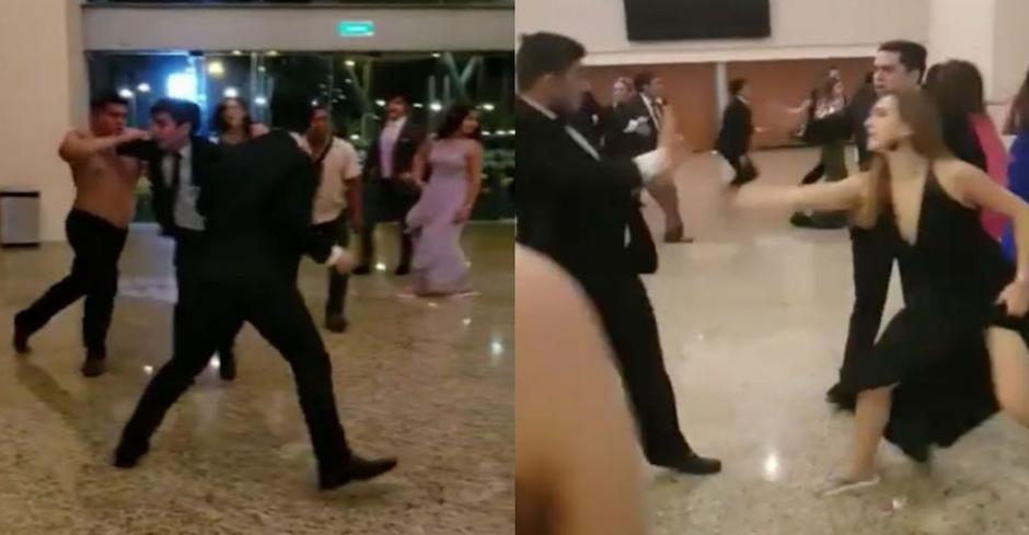 Varias personas intervinieron en la pelea que ensombreci&oacute; la uni&oacute;n matrimonial en Campeche. (Captura video)