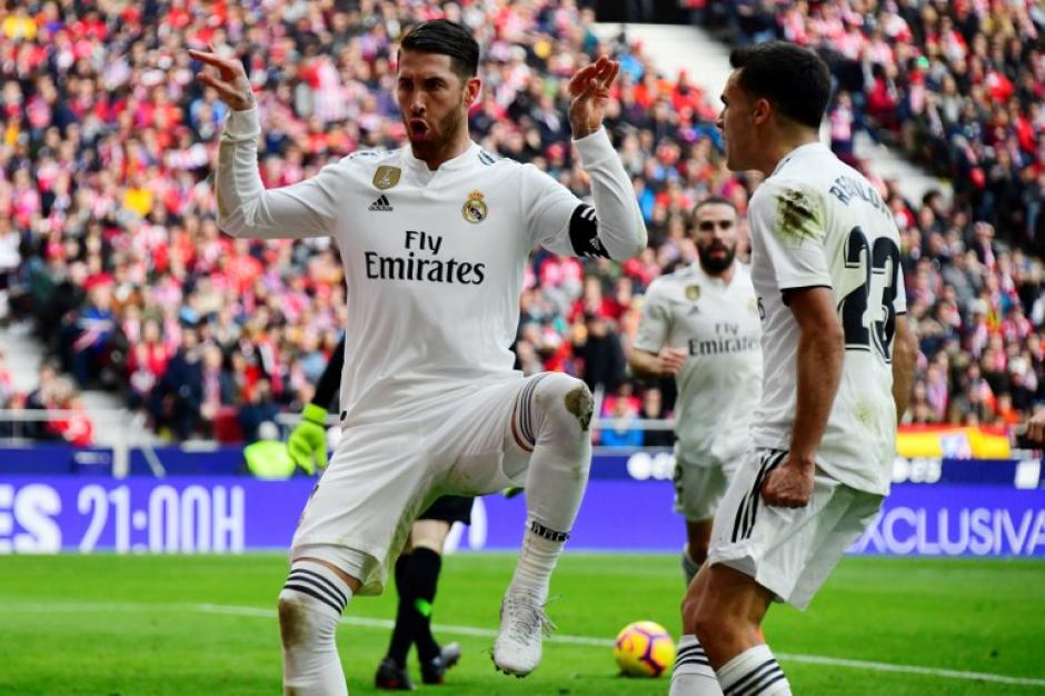 Así fue la celebración de Sergio Ramos en el partido ante el Atlético de Madrid. (Foto: AFP)