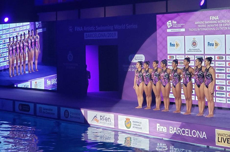 La delegación guatemalteca de nado sincronizado en Barcelona. (Foto: Facebook)