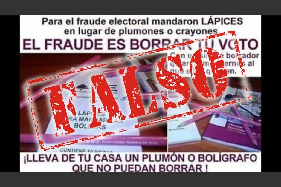 En redes sociales circula informaci&oacute;n sobre la utilizaci&oacute;n de l&aacute;pices para emitir el voto. Esto no solo es falso ni siquiera pertenece a Guatemala. (Foto: Redes sociales)