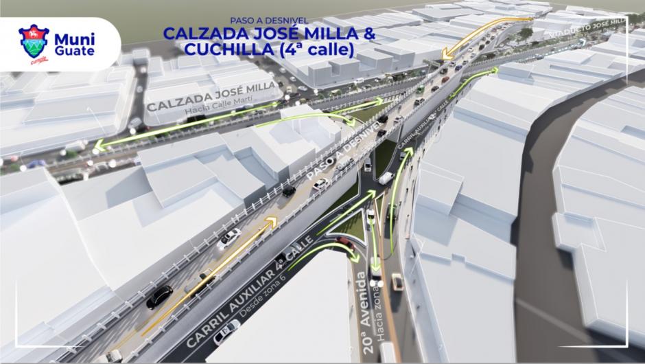 La obra consta de tres fases para la circulación de los automovilistas sobre la calzada José Milla y Vidaurre, zona 6. (Diseño: Municipalidad de Guatemala)