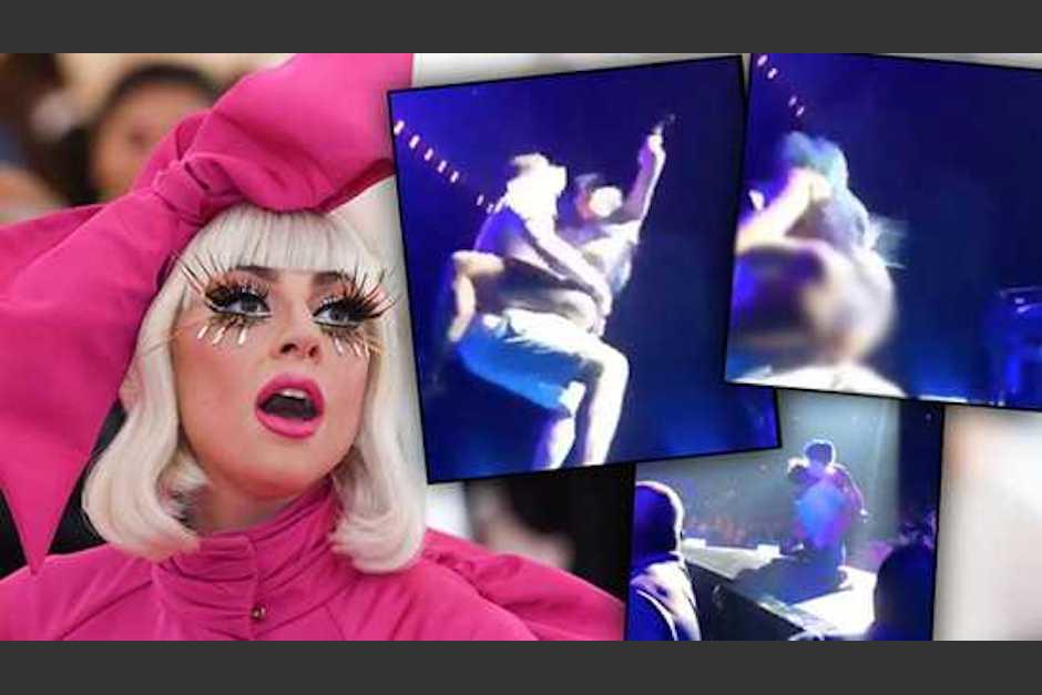 Lady Gaga quiso treparse sobre un fan y ambos terminaron en el suelo. (Foto: Capturas de pantalla)