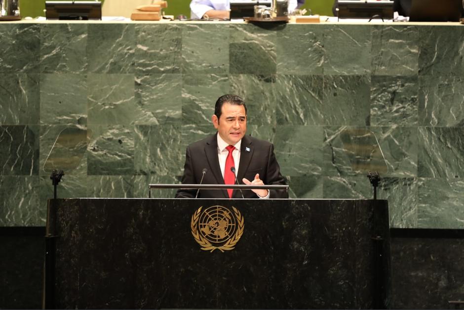 El presidente Jimmy Morales habla en la 74 Asamblea General de la ONU en Nueva York. (Foto: Naciones Unidas)